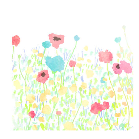 Watercolor flower field background vector illustrationのイラスト素材