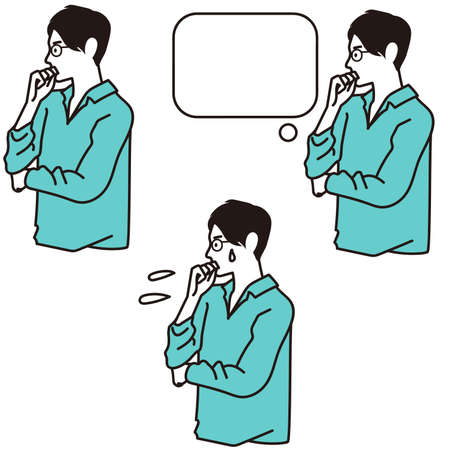 Vector line drawing illustration of a man thinkingのイラスト素材