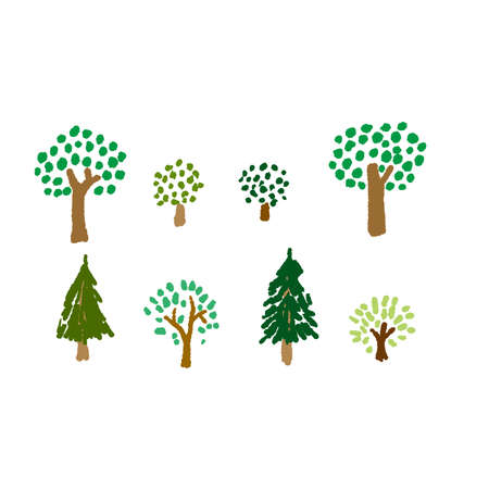 Stylish hand-drawn tree vector setのイラスト素材
