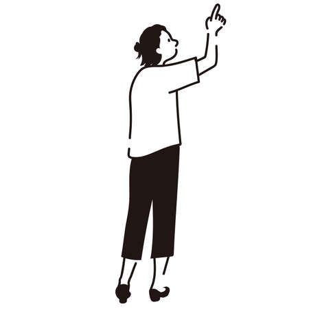Idea woman pointing showing full body back view line drawing vector illustrationのイラスト素材