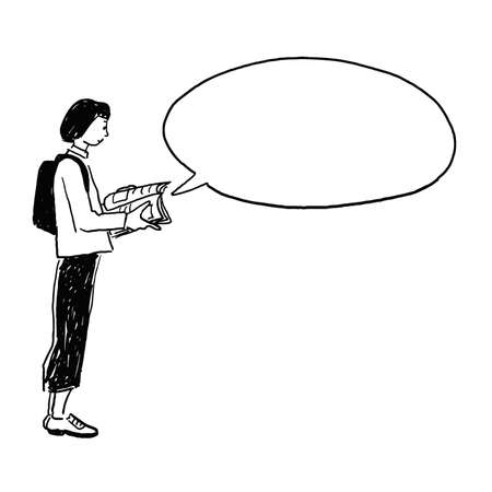 Woman looking at a magazine Callout Line drawingのイラスト素材