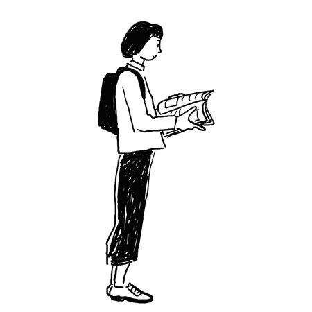 Clip art of woman standing readingのイラスト素材