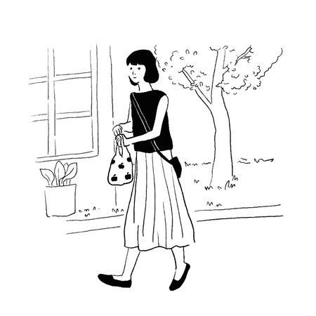 Illustration of a young woman walkingのイラスト素材