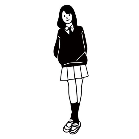 Line drawing of a high school girlのイラスト素材