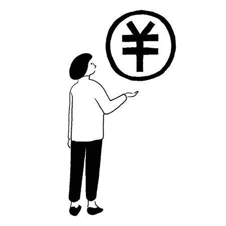 Line drawing of a circle mark and a womanのイラスト素材