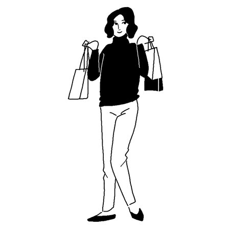 Line drawing of a shopping bag and a womanのイラスト素材