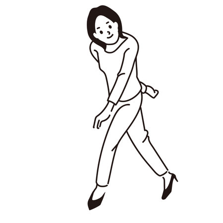 Line drawing of a woman looking upの素材