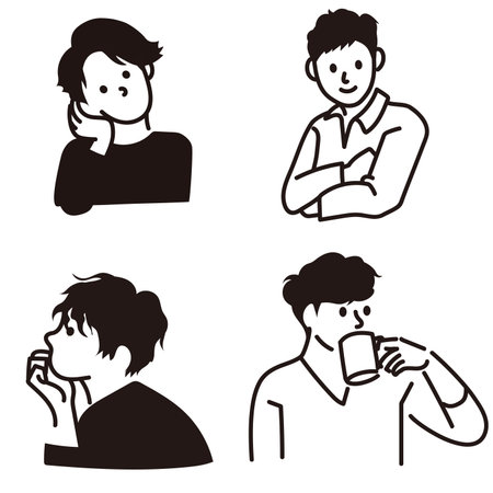 Vector illustration of a man talking on the phone and drinking coffee.のイラスト素材