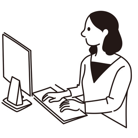 Illustration of a woman working on a computer in the office.のイラスト素材