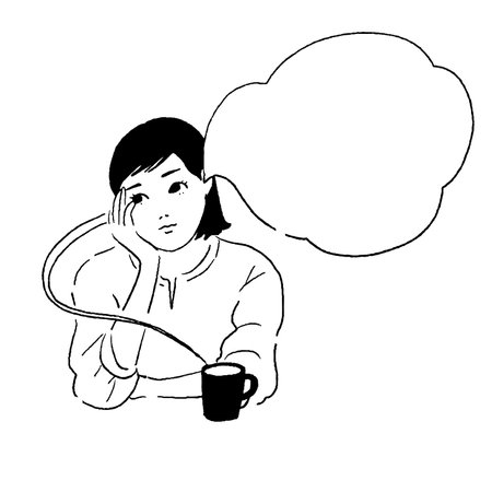 Woman talking on phone and holding a cup of coffee. Vector illustrationのイラスト素材