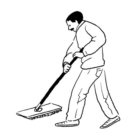 Vector illustration of a man sweeping the floor with a mop.のイラスト素材