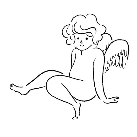 Angel sitting on the ground, vintage line drawing or engraving illustration.のイラスト素材