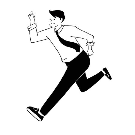 businessman running avatar cartoon character black and white vector illustration graphic designのイラスト素材