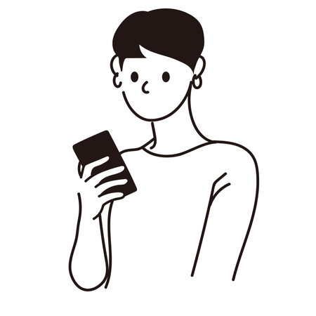 young man using smartphone device cartoon vector illustration graphic design vector illustration graphic designのイラスト素材
