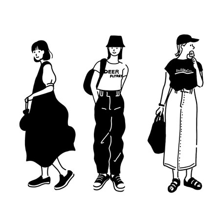 Set of fashion women in stylish clothes. Vector illustration in flat styleのイラスト素材
