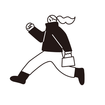 Man with a shopping bag in his hand. Black and white vector illustration.のイラスト素材