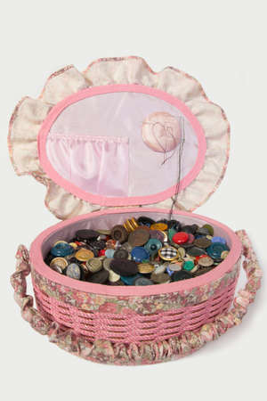 The casket for sewing accessories sheathed by a beautiful matterの写真素材