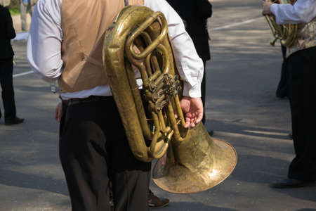 A musician from a brass band with a tubaの写真素材