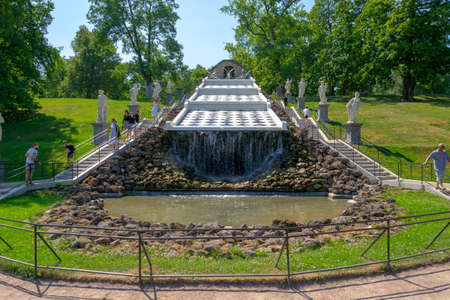 The famous Chess Mountain fountain in the Lower Park of Peterhofの写真素材