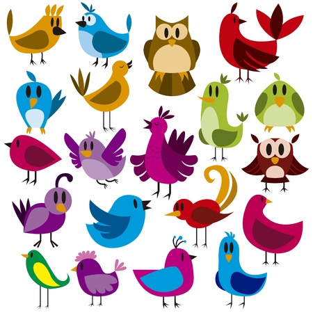 A cute vector set of 20 cartoon birdsのイラスト素材