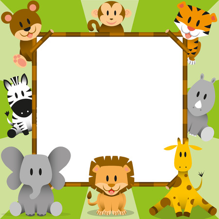 Vector Cartoon Cute Wild Animals And Frameworkのイラスト素材