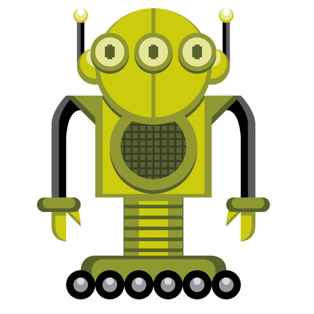 Vector Cartoon Green Robot Isolated On White Backgroundのイラスト素材