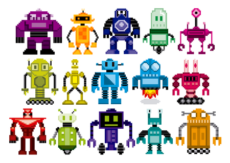 Set Of Different Cartoon Robots Isolatedのイラスト素材