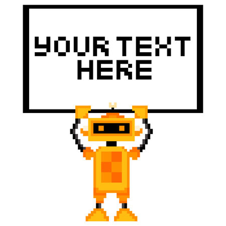 Vector Cartoon Pixel Art Robot Holding A Signのイラスト素材