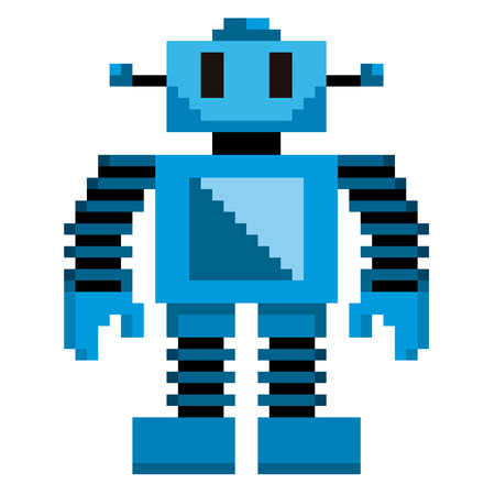 Vector Cartoon Pixel Art Blue Robot Isolatedのイラスト素材