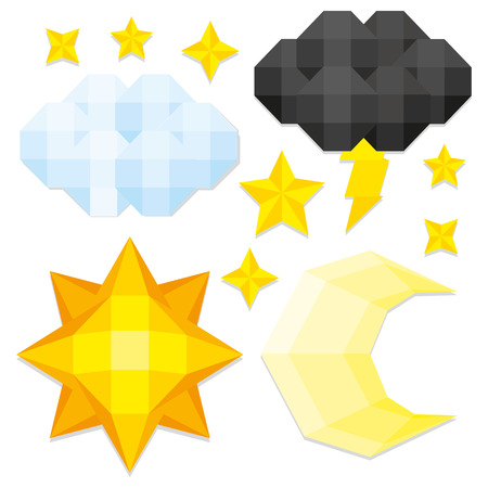 Vector Set Of Low Poly Style Elements Isolatedのイラスト素材