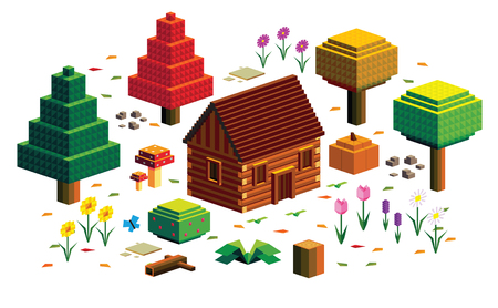 Vector Set Of Different Low Poly Style Natural Elementsのイラスト素材