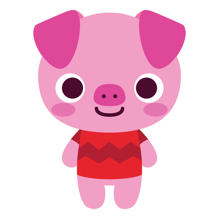 Vector Cute Happy Pig Isolated On White Backgroundのイラスト素材