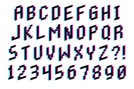 Vector Pixel Font Alphabet And Numbers Isolatedのイラスト素材