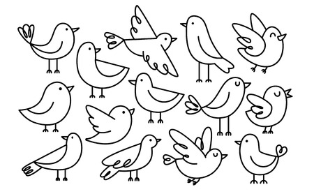 Set Of Cute Cartoon Birds Isolated On White Backgroundのイラスト素材