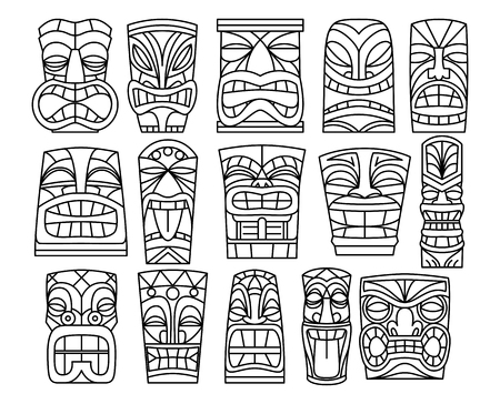 Vector Set Of Different Tiki Idols Isolated On White Backgroundのイラスト素材