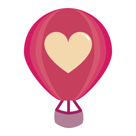 Cute heart shaped hot air balloon isolated on white backgroundの写真素材