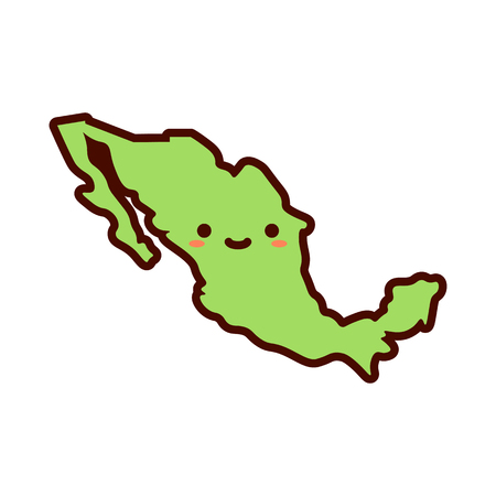 Vector Cartoon Cute Happy Mexico Map Icon Isolatedのイラスト素材