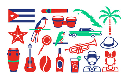 Vector Set Of Cuba Icons Isolated On White Backgroundのイラスト素材