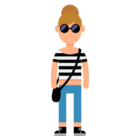 Vector Cartoon Flat Style Young Female Character Isolatedのイラスト素材