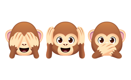 Vector Emoji Monkeys Set Isolated On White Backgroundのイラスト素材