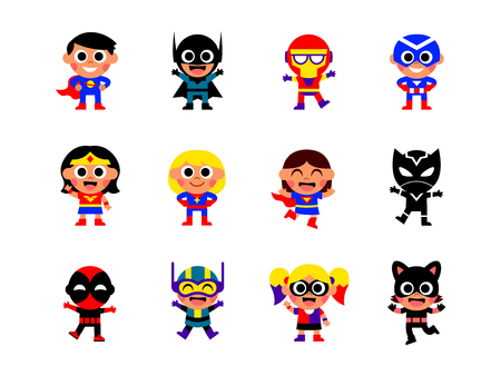 Vector Set Of Cartoon Superheroes Isolated On White Backgroundのイラスト素材