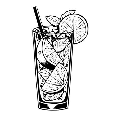Isolated lemon cocktail draw drink bar illustration vectorのイラスト素材