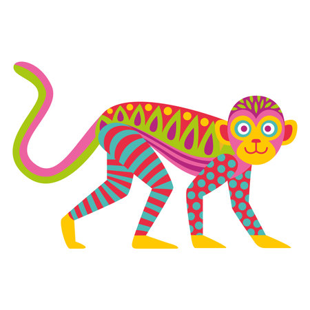 Isolated colored monkey alebrije mexican traditional cartoon Vector illustrationのイラスト素材