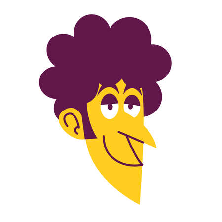 Isolated yellow Man face curly hair comic people vector Illustrationのイラスト素材