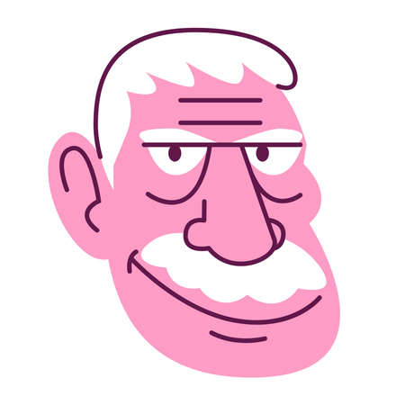 Isolated pink Man face old hair comic people vector Illustrationのイラスト素材