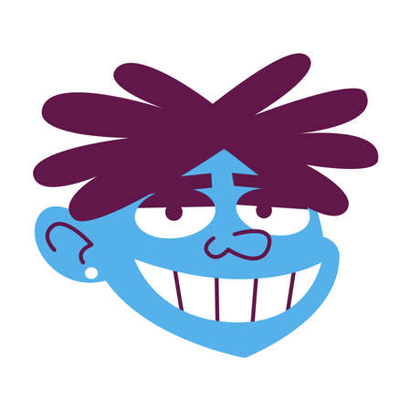 Isolated blue Man face curly hair comic people vector Illustrationのイラスト素材