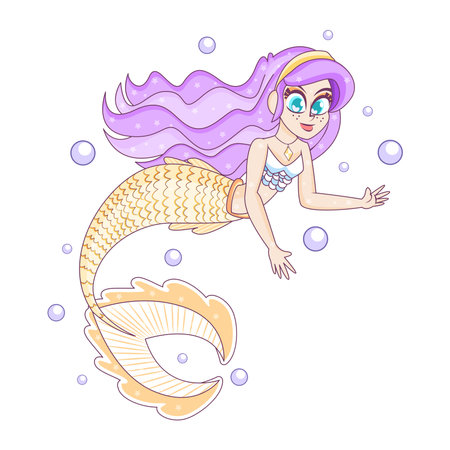 Vector Cartoon Mermaid Character isolated illustrationのイラスト素材