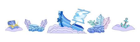 Set Vector Cartoon objects on the seabed Character isolated illustrationのイラスト素材