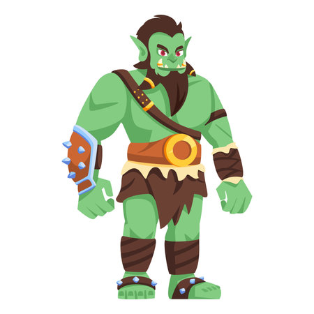 vector cute orc medieval fantasy cartoon illustration isolatedのイラスト素材