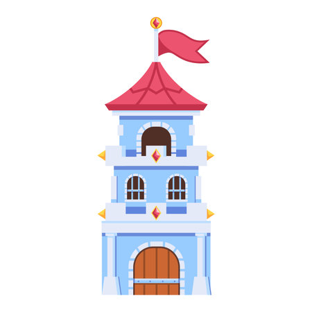 vector cute castle tower medieval fantasy cartoon illustration isolatedのイラスト素材